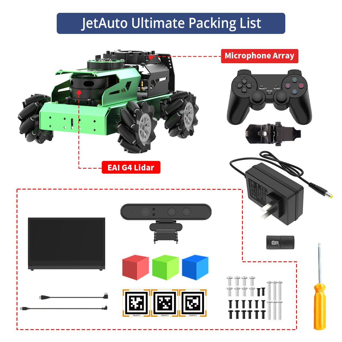 Hiwonder JetAuto AI Robot Kit, NVIDIA Jetson Powered ROS1/ROS2 Educational Robot with multimodal AI model (ChatGPT), Voice Control, SLAM & AI Vision Hiwonder JetAuto AI Robot Kit, NVIDIA Jetson Powered ROS1/ROS2 Educational Robot with multimodal AI model (ChatGPT), Voice Control, SLAM & AI Vision